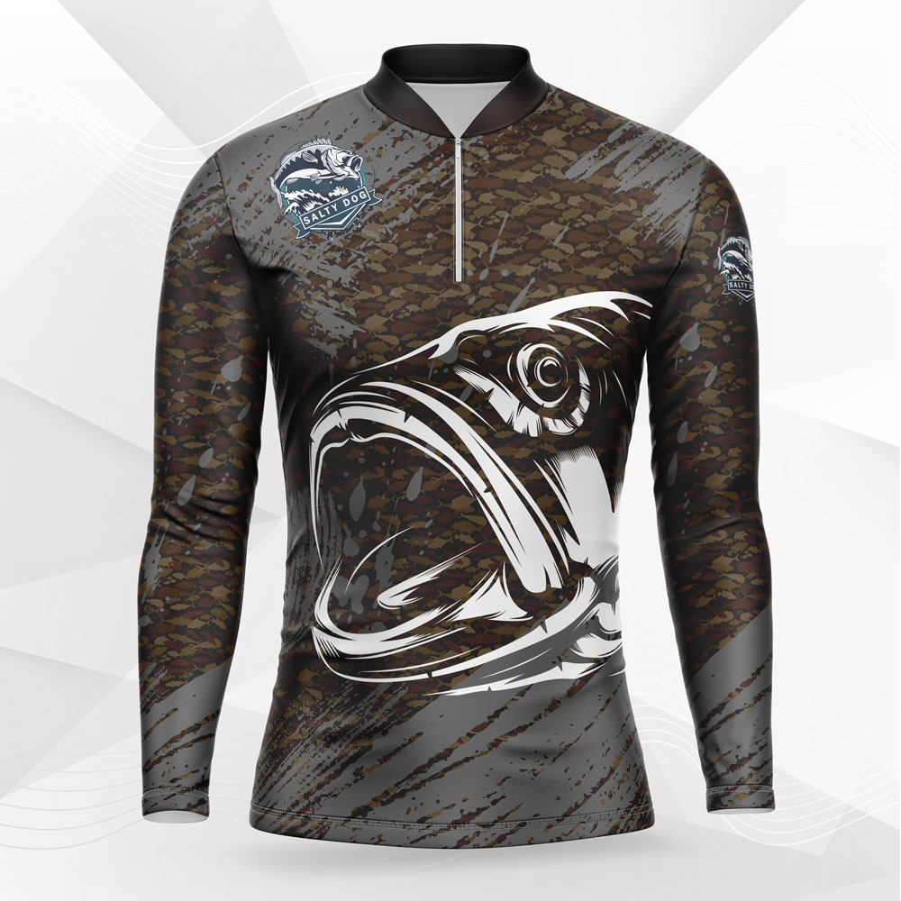 Bass Fishing Shirt – Chinese Collar – Salty Dog Fishing Apparel