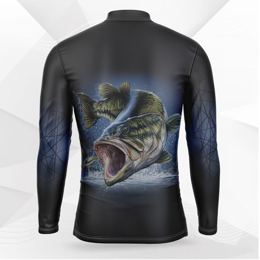 Dark Bass Fishing Shirt – Chinese Collar – Salty Dog Fishing Apparel